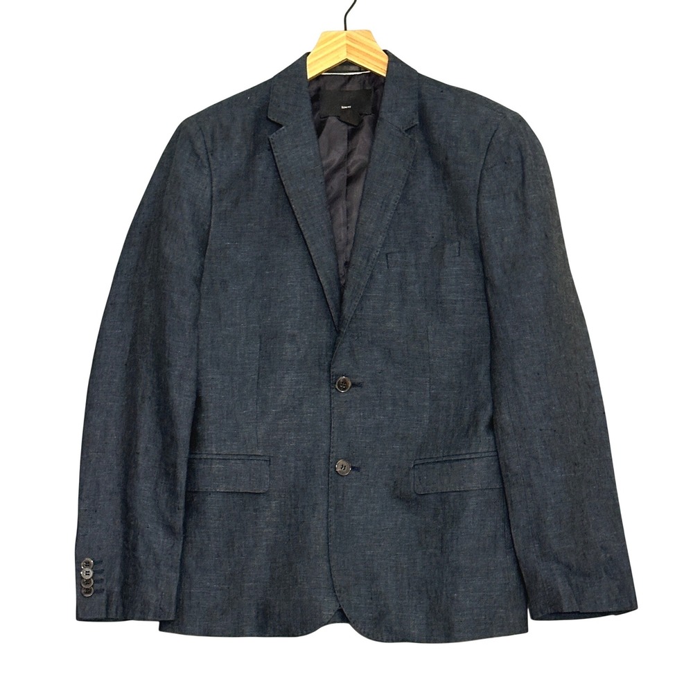 HM Mens Jacket 34R Slim Fit Navy Blue Linen Two Button Sport Coat Blazer Preppy